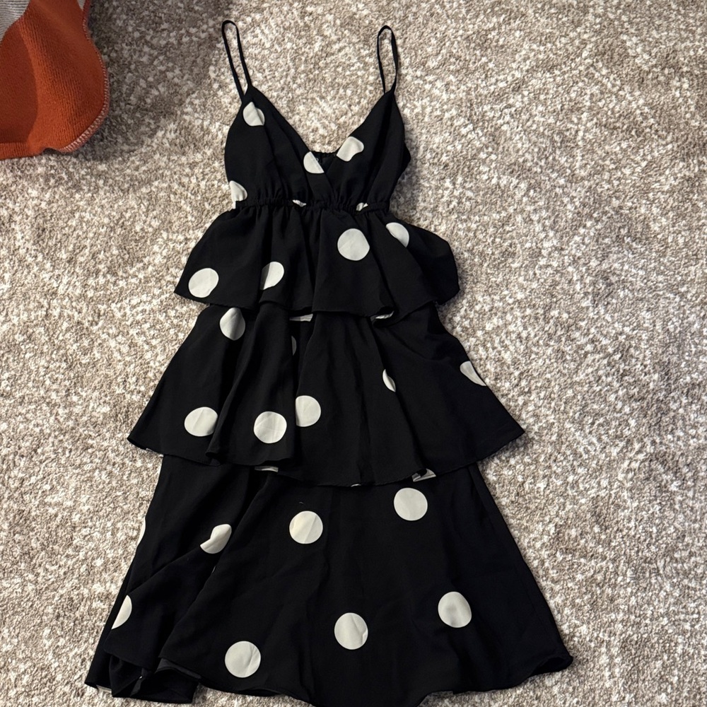 O.P.T. Tiered Black Polka Dot Dress